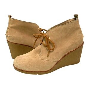 Sperry Topsider Harlow Tan Suede Leather Lace Up Wedge Bootie Size 8.5